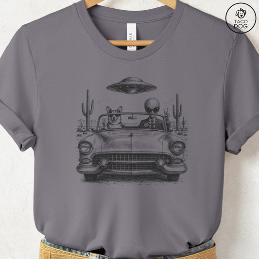 Corgi Alien Roadtrip T-Shirt Taco-Dog