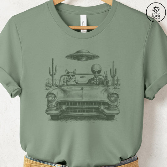 Corgi Alien Roadtrip T-Shirt Sage Taco-Dog
