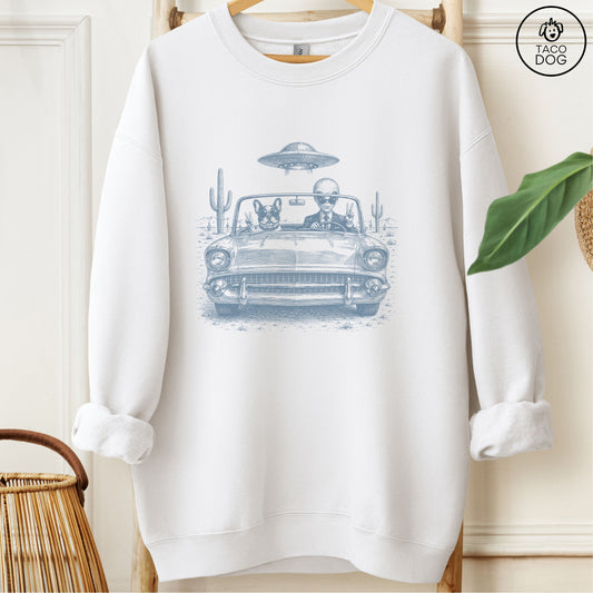 French Bulldog Frenchie Alien Roadtrip Sweatshirt Taco-Dog