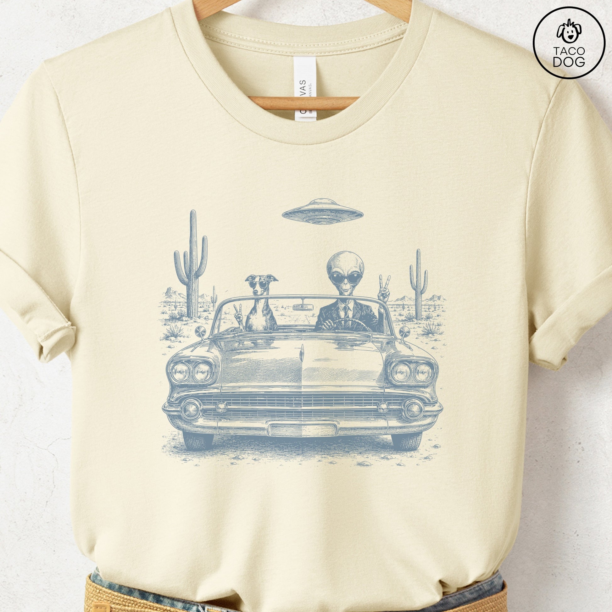Italian Greyhound Whippet Alien Roadtrip T-Shirt Taco-Dog
