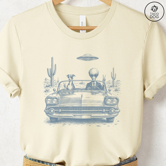 Italian Greyhound Whippet Alien Roadtrip T-Shirt Taco-Dog