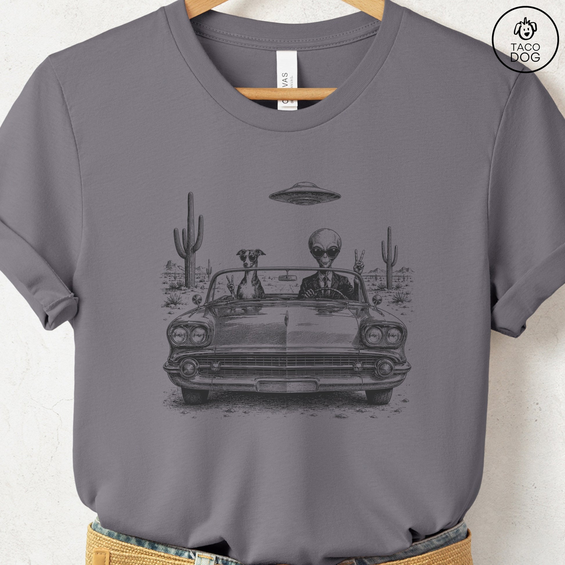 Italian Greyhound Whippet Alien Roadtrip T-Shirt Taco-Dog