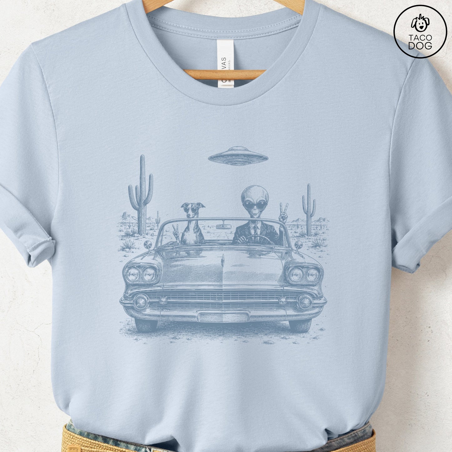 Italian Greyhound Whippet Alien Roadtrip T-Shirt Taco-Dog