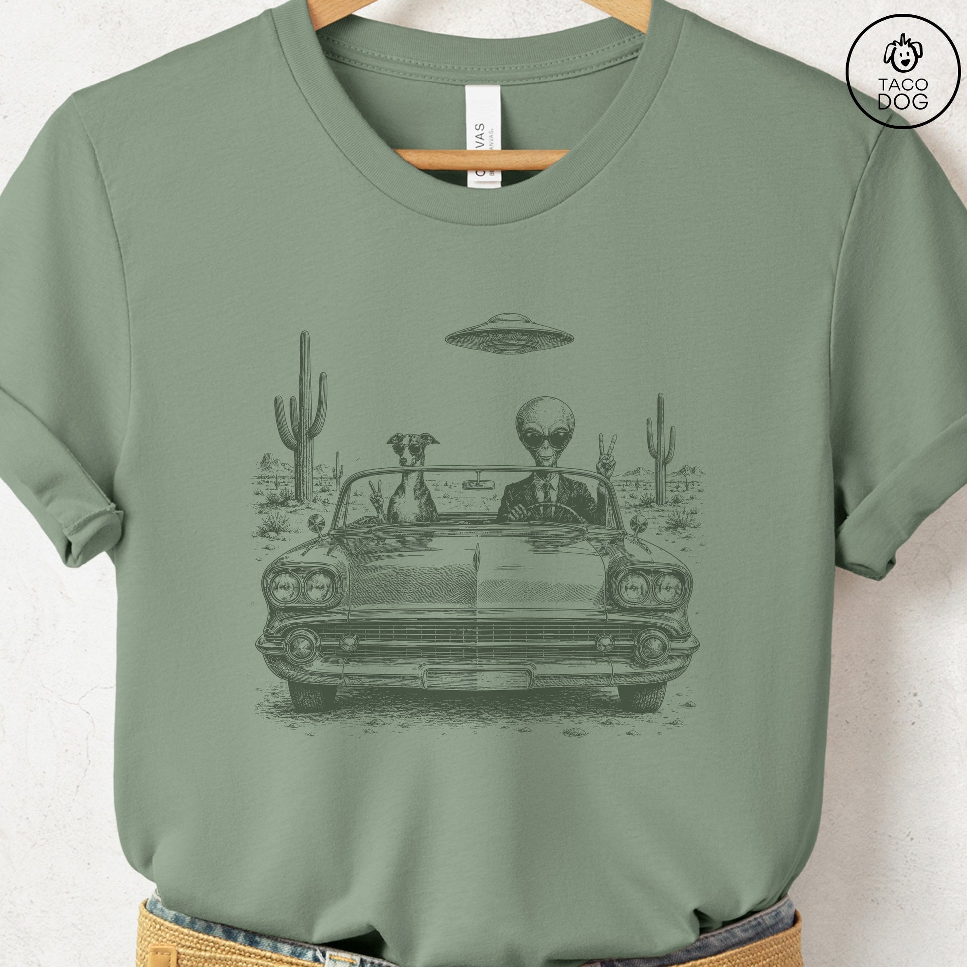 Italian Greyhound Whippet Alien Roadtrip T-Shirt Taco-Dog