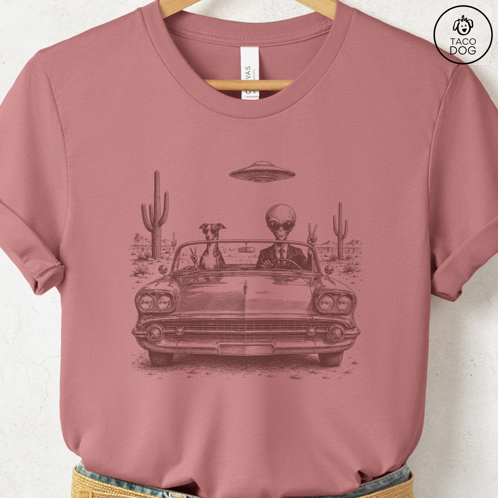 Italian Greyhound Whippet Alien Roadtrip T-Shirt Taco-Dog