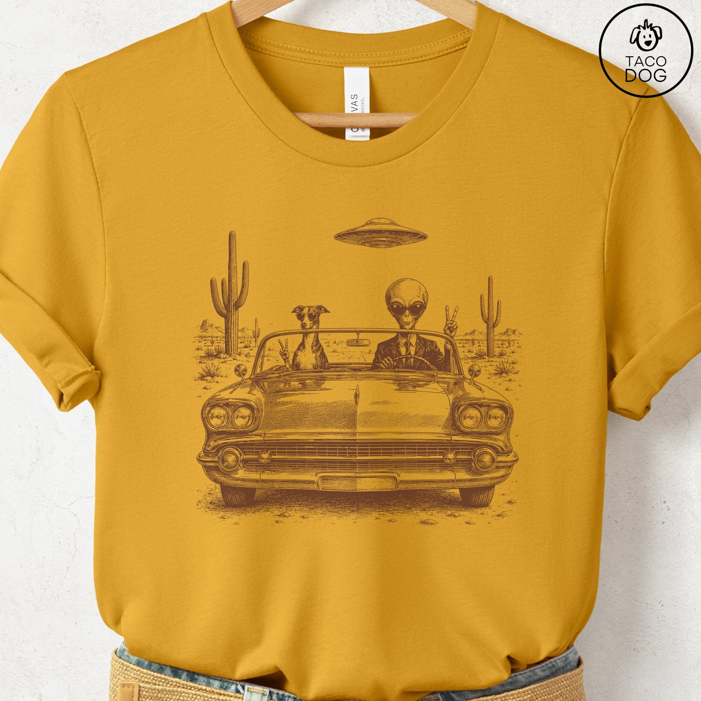 Italian Greyhound Whippet Alien Roadtrip T-Shirt Taco-Dog