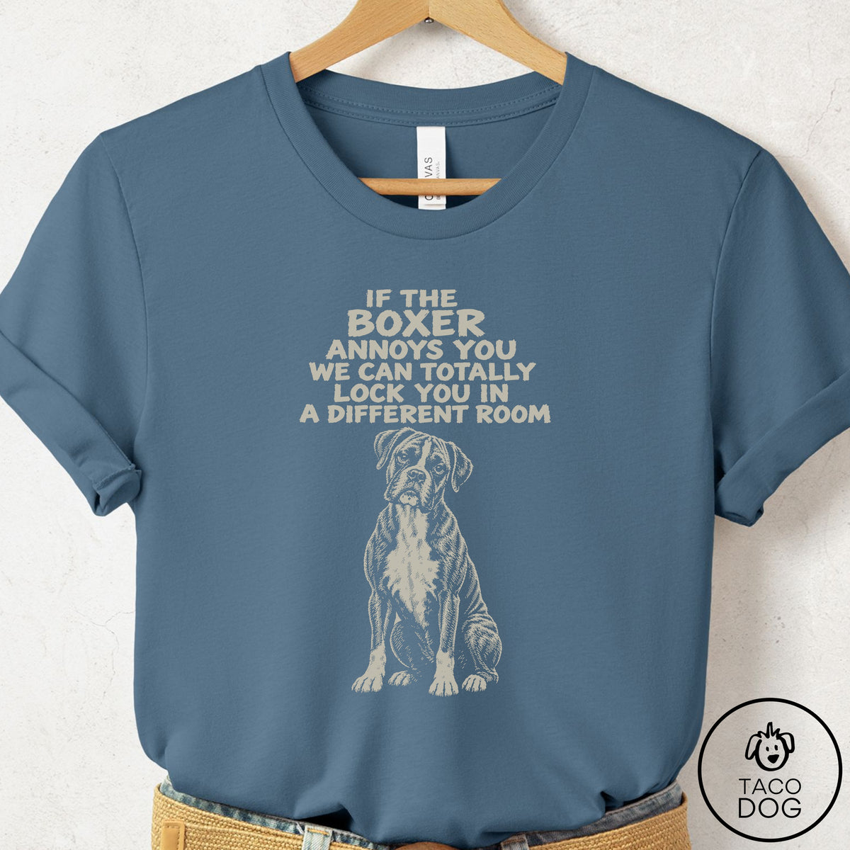 Boxer Annoys You T-Shirt Steel Blue Taco-Dog