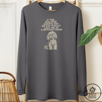 Maltese Annoys You Long Sleeve Tee Asphalt Taco-Dog