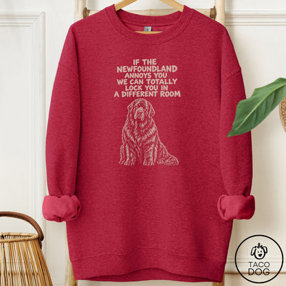 Newfoundland Annoys You Sweatshirt Antique Cherry Red Taco-Dog