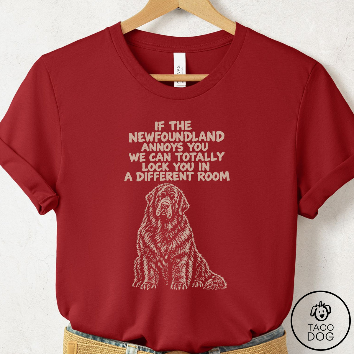 Newfoundland Annoys You T-Shirt Canvas Red Taco-Dog