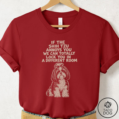 Shih Tzu Annoys You T-Shirt Canvas Red Taco-Dog