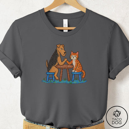 Airedale Arm Wrestling T-Shirt Asphalt Taco-Dog