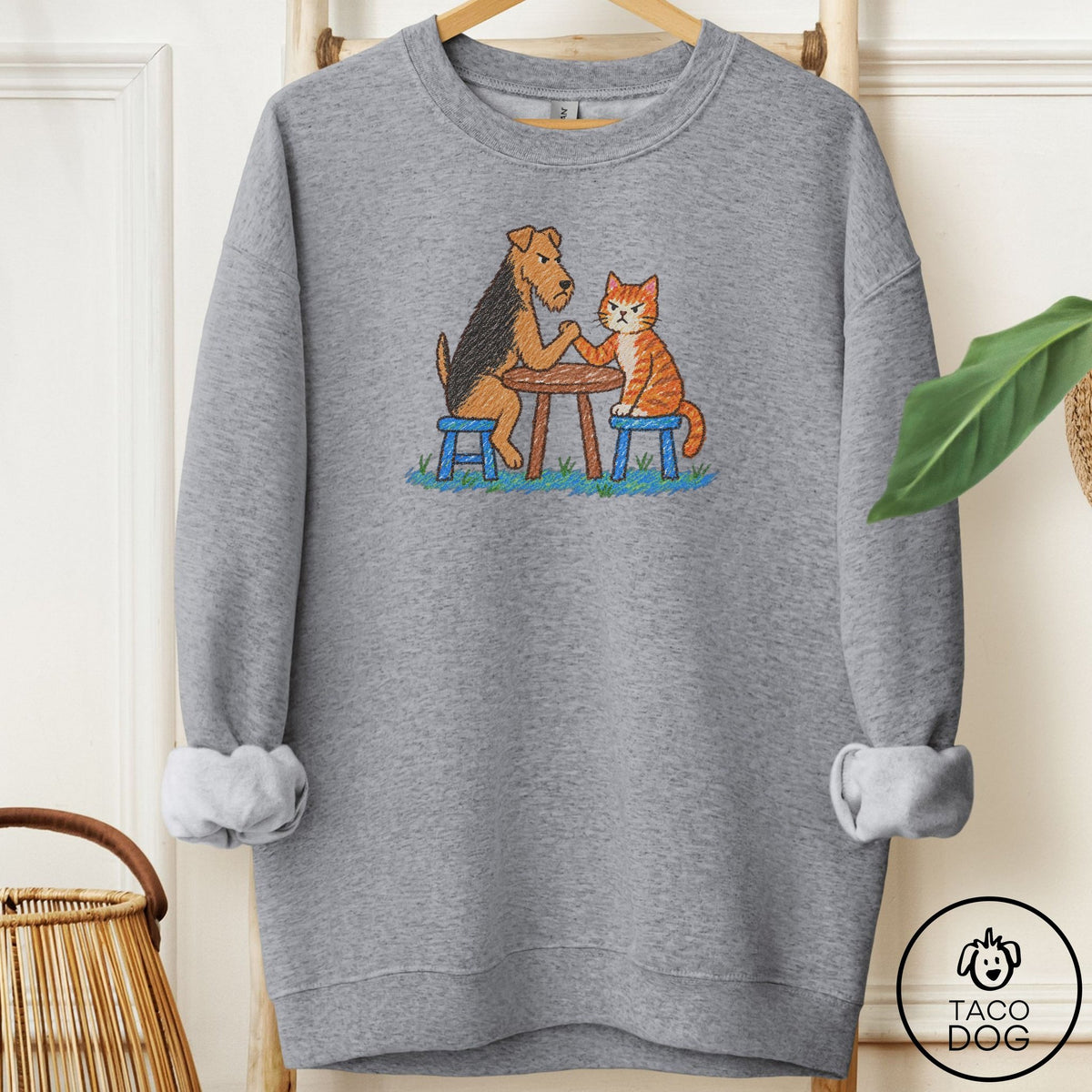 Airedale Arm Wrestling Sweatshirt Graphite Heather Taco-Dog