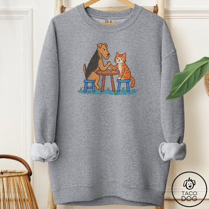 Airedale Arm Wrestling Sweatshirt Graphite Heather Taco-Dog