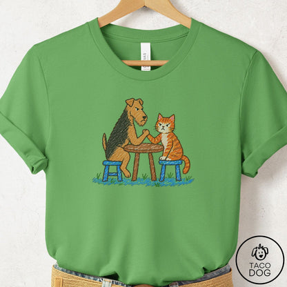 Airedale Arm Wrestling T-Shirt Leaf Taco-Dog