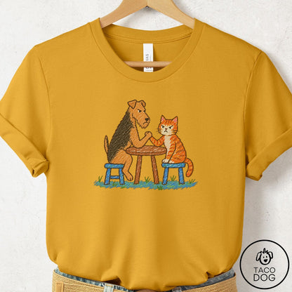 Airedale Arm Wrestling T-Shirt Mustard Taco-Dog