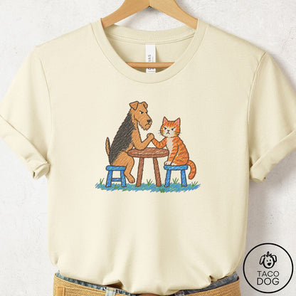Airedale Arm Wrestling T-Shirt Natural Taco-Dog