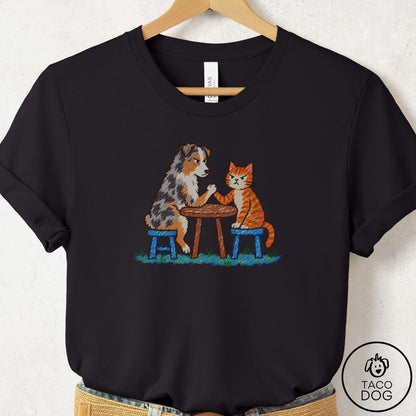 Australian Shepherd Arm Wrestling T-Shirt Black Taco-Dog