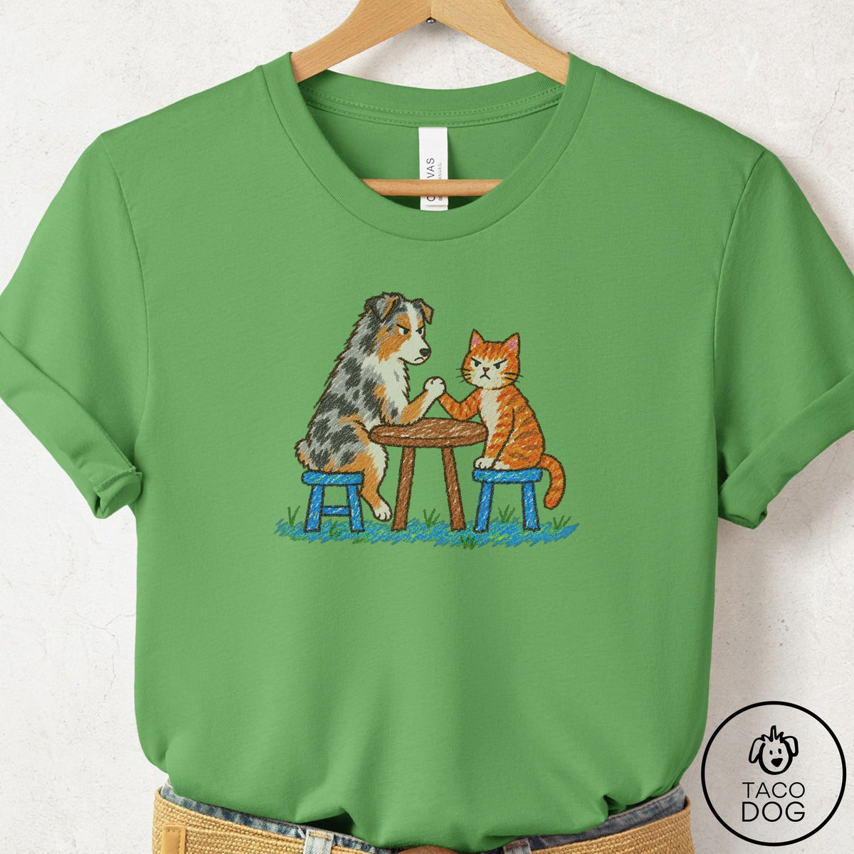 Australian Shepherd Arm Wrestling T-Shirt Leaf Taco-Dog