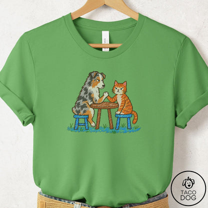 Australian Shepherd Arm Wrestling T-Shirt Leaf Taco-Dog
