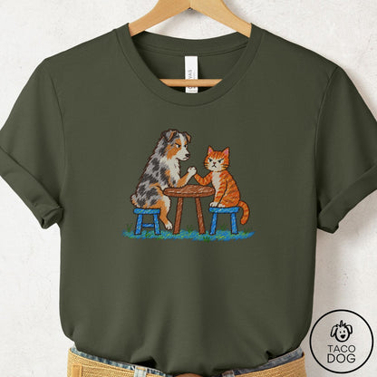 Australian Shepherd Arm Wrestling T-Shirt Military Green Taco-Dog
