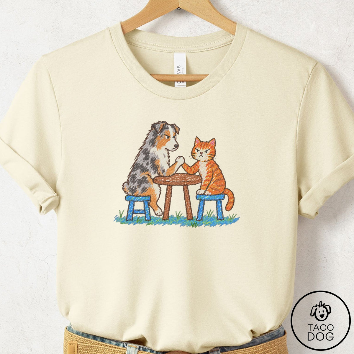 Australian Shepherd Arm Wrestling T-Shirt Natural Taco-Dog