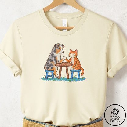 Australian Shepherd Arm Wrestling T-Shirt Natural Taco-Dog