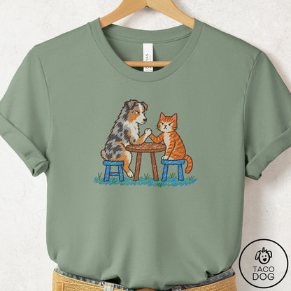 Australian Shepherd Arm Wrestling T-Shirt Sage Taco-Dog