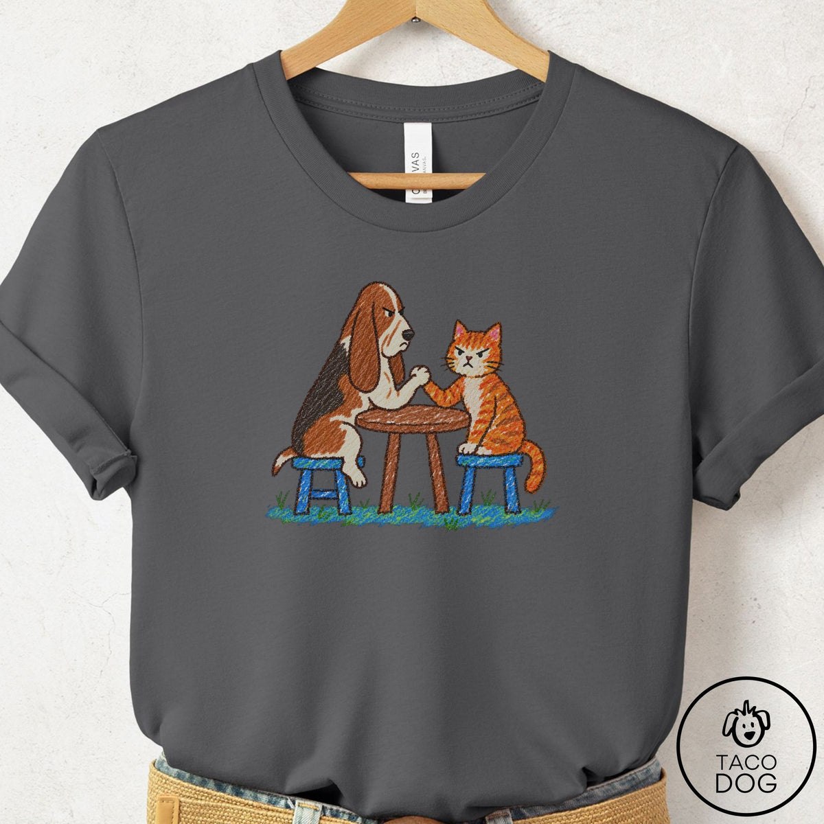 Basset Hound Arm Wrestling T-Shirt Asphalt Taco-Dog