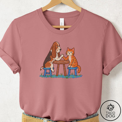 Basset Hound Arm Wrestling T-Shirt Mauve Taco-Dog