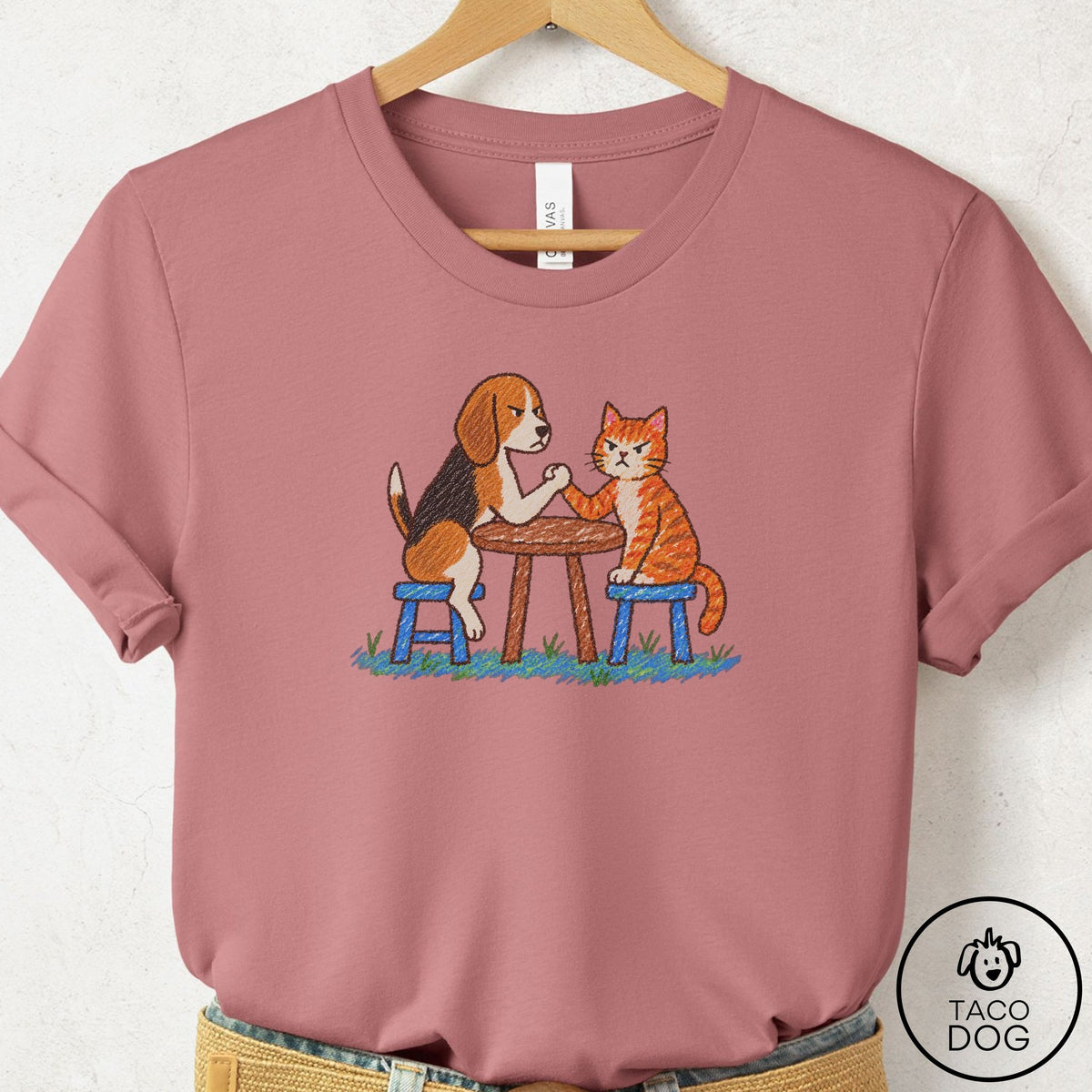 Beagle Arm Wrestling T-Shirt Mauve Taco-Dog