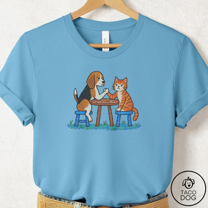 Beagle Arm Wrestling T-Shirt Ocean Blue Taco-Dog