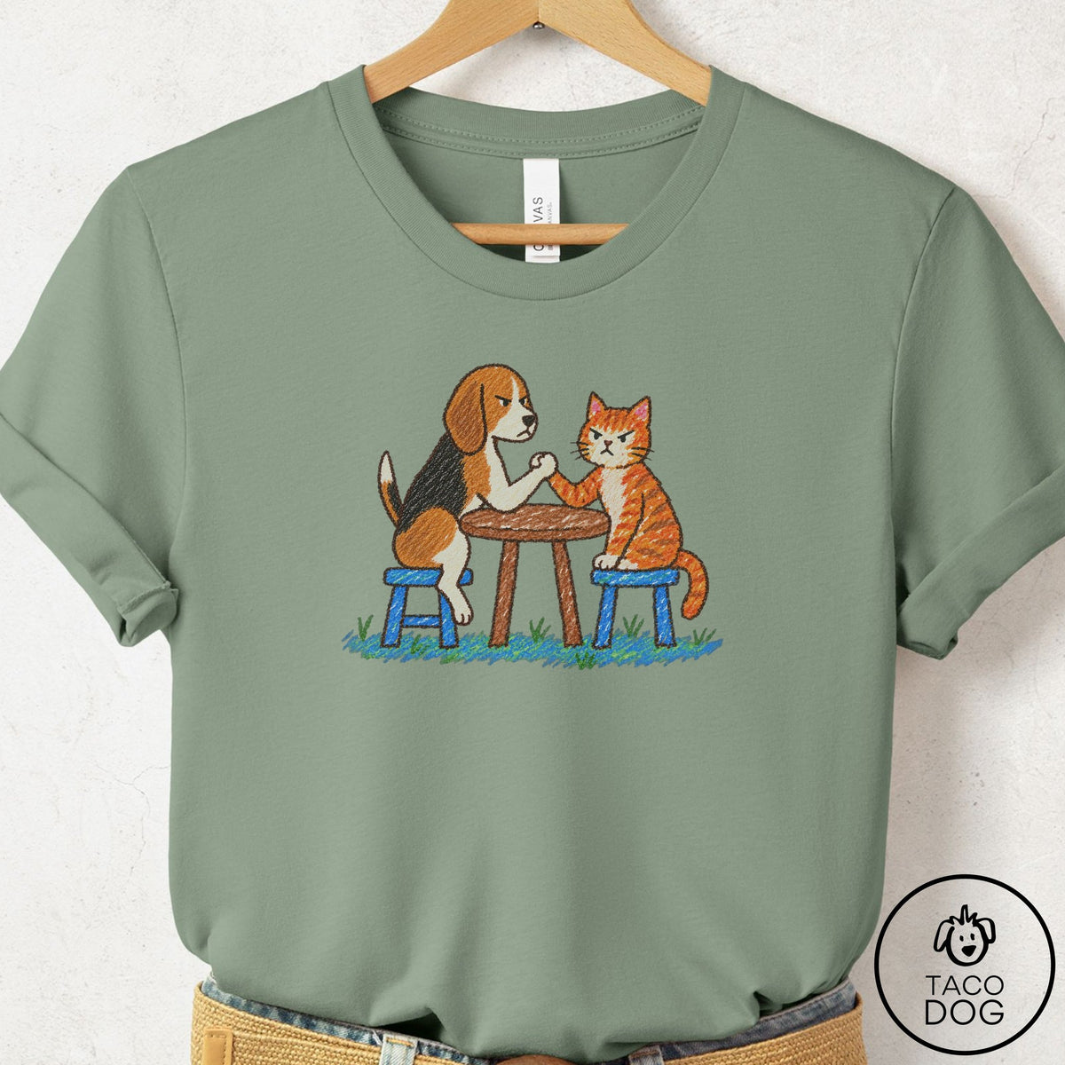 Beagle Arm Wrestling T-Shirt Sage Taco-Dog