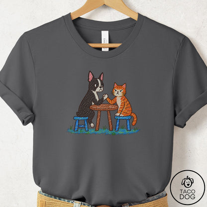 Boston Terrier Arm Wrestling T-Shirt Asphalt Taco-Dog