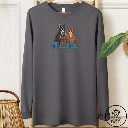 Boston Terrier Arm Wrestling Long Sleeve Tee Asphalt Taco-Dog