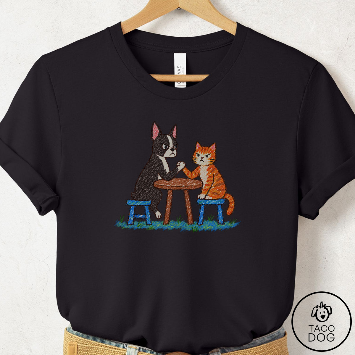 Boston Terrier Arm Wrestling T-Shirt Black Taco-Dog