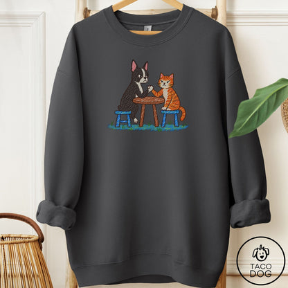 Boston Terrier Arm Wrestling Sweatshirt Charcoal Taco-Dog