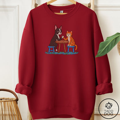 Boston Terrier Arm Wrestling Sweatshirt Garnet Taco-Dog