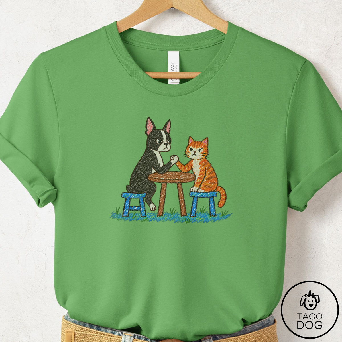 Boston Terrier Arm Wrestling T-Shirt Leaf Taco-Dog