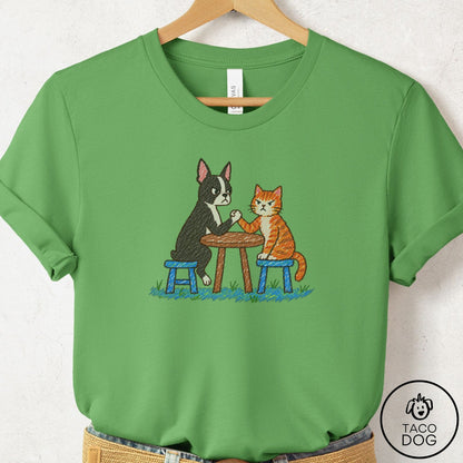 Boston Terrier Arm Wrestling T-Shirt Leaf Taco-Dog