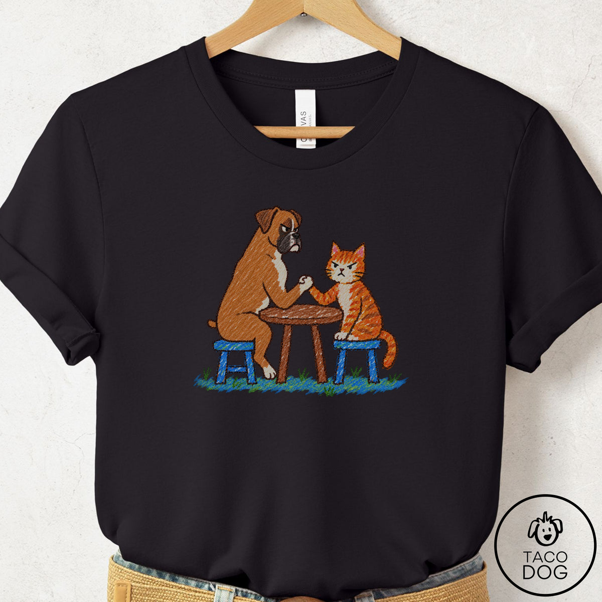 Boxer Arm Wrestling T-Shirt Black Taco-Dog