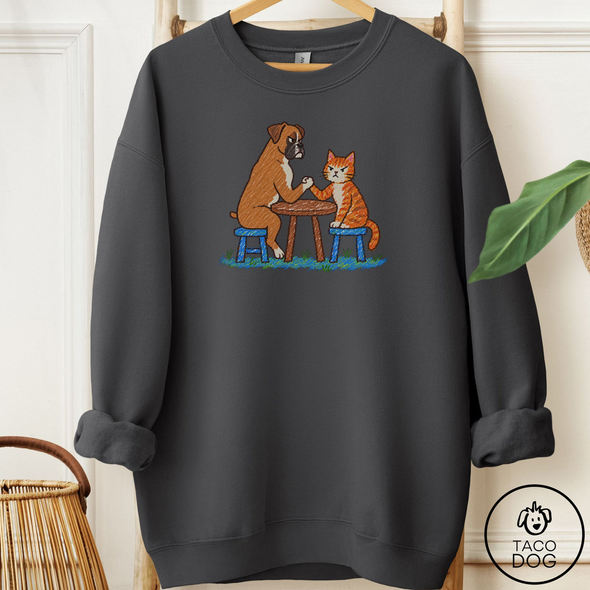 Boxer Arm Wrestling Sweatshirt Charcoal Taco-Dog
