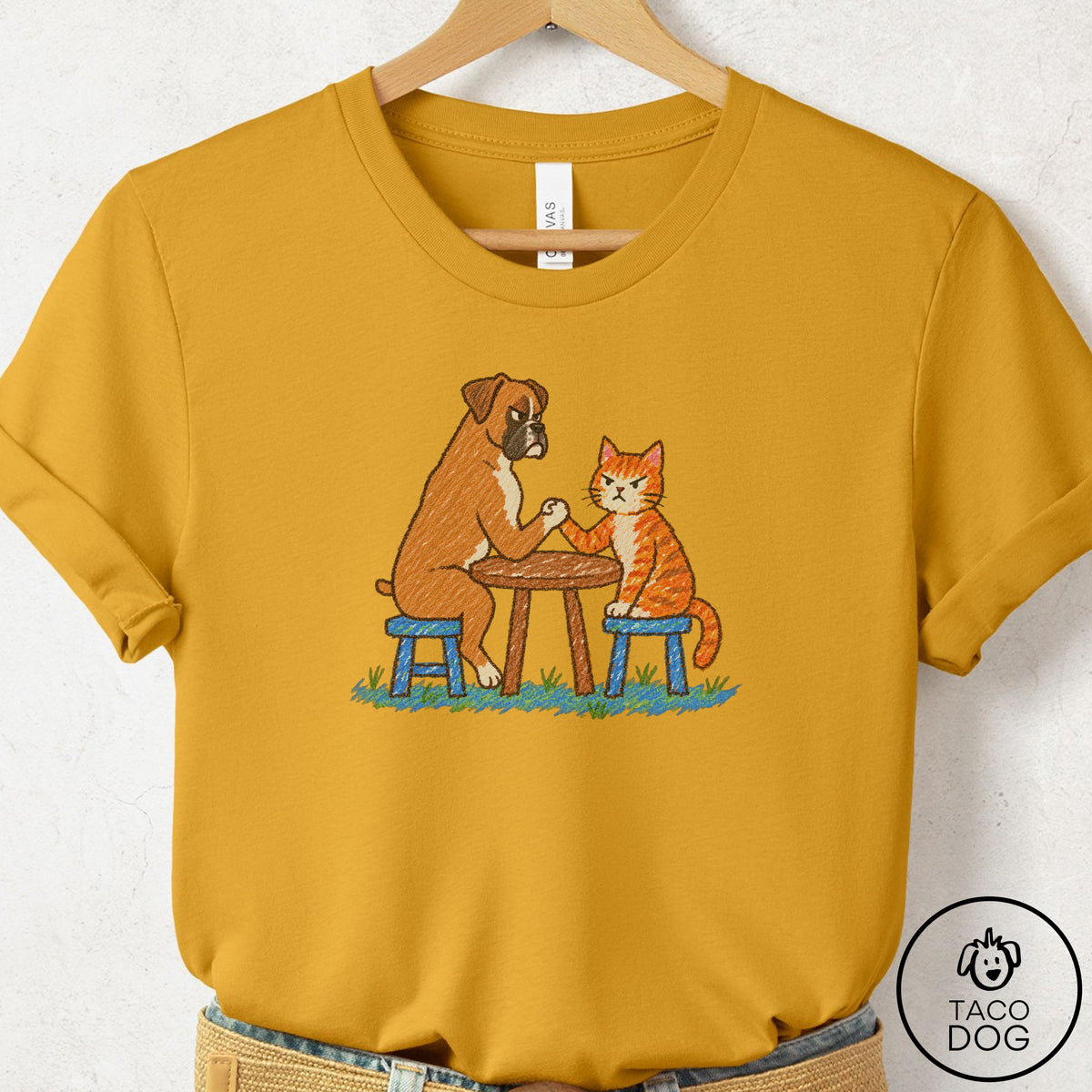 Boxer Arm Wrestling T-Shirt Mustard Taco-Dog