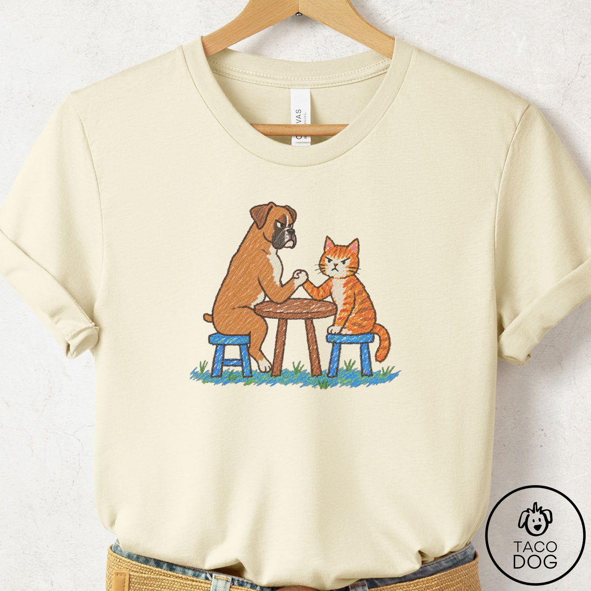 Boxer Arm Wrestling T-Shirt Natural Taco-Dog