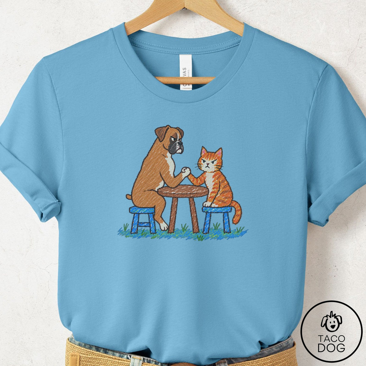 Boxer Arm Wrestling T-Shirt Ocean Blue Taco-Dog