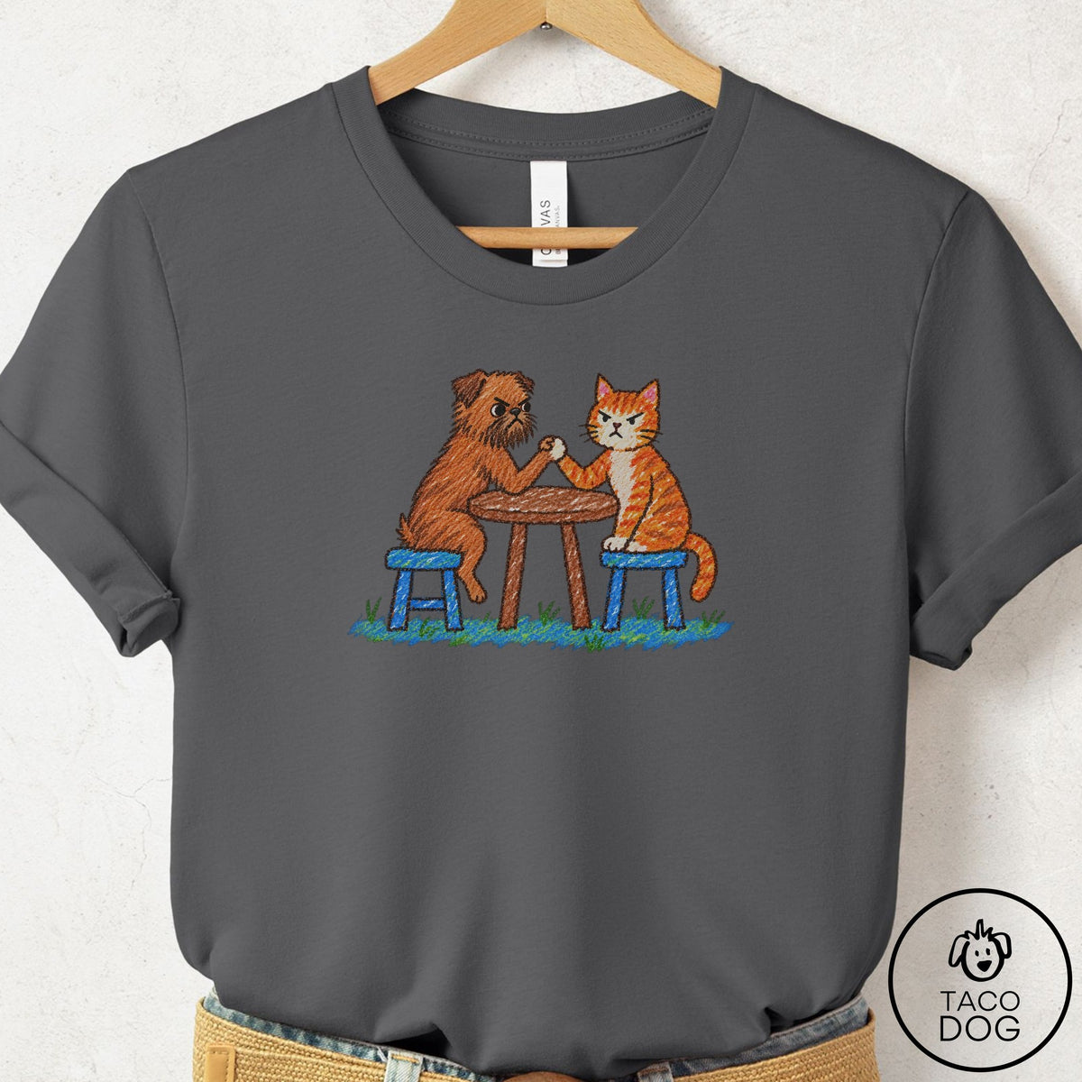 Brussels Griffon Arm Wrestling T-Shirt Asphalt Taco-Dog