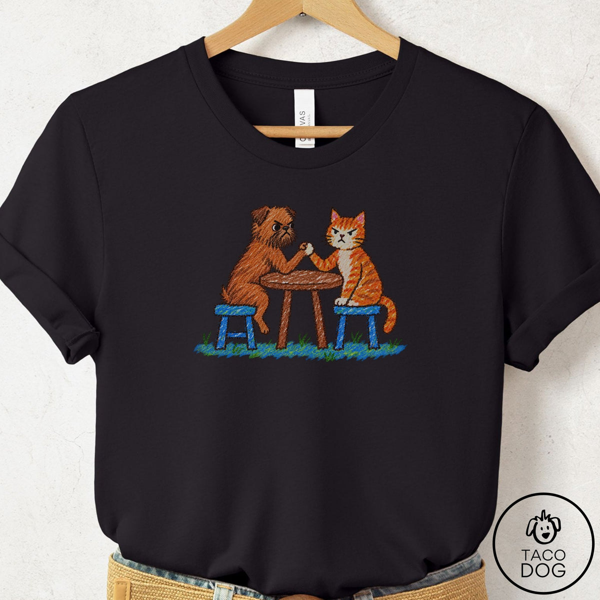 Brussels Griffon Arm Wrestling T-Shirt Black Taco-Dog