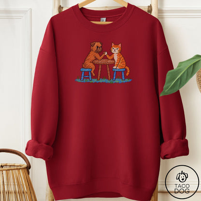 Brussels Griffon Arm Wrestling Sweatshirt Garnet Taco-Dog