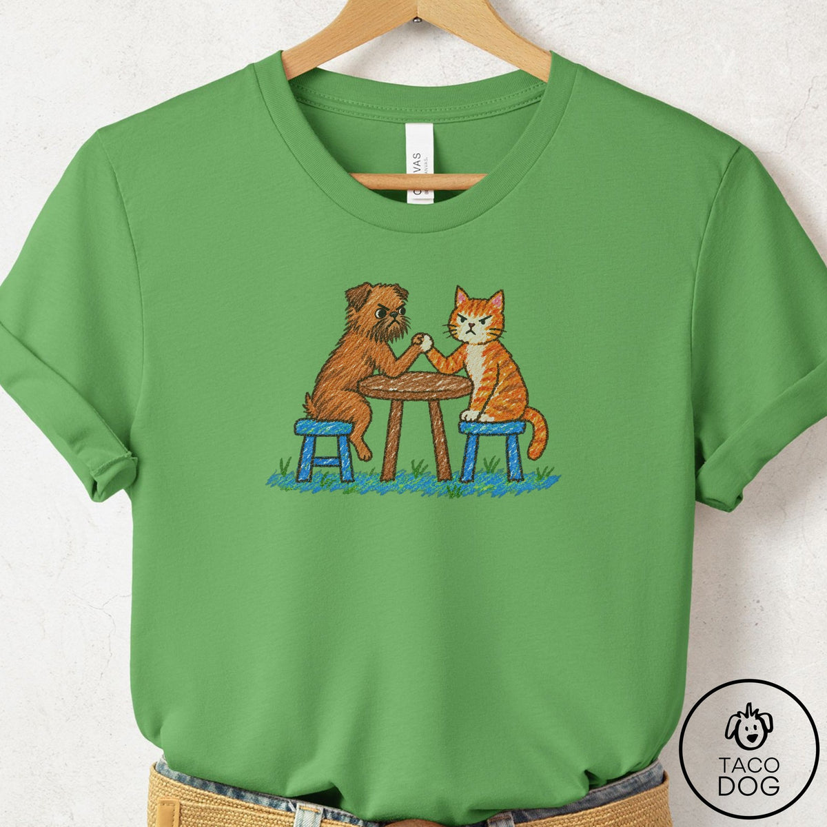 Brussels Griffon Arm Wrestling T-Shirt Leaf Taco-Dog