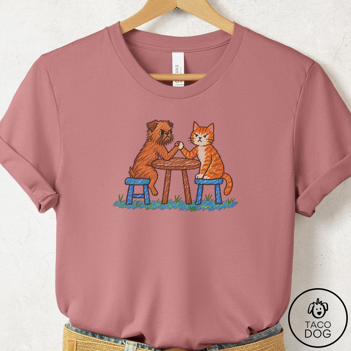Brussels Griffon Arm Wrestling T-Shirt Mauve Taco-Dog